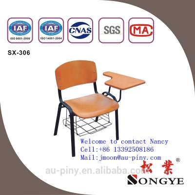 Poly Classroom Chairs with Writing Pad Wide Seat College Chair Sturdy Frame Seminar Chair Factory Price