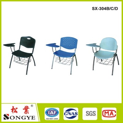 conference fabric stackable student chair with writing tablet/classroom chair with writing pad